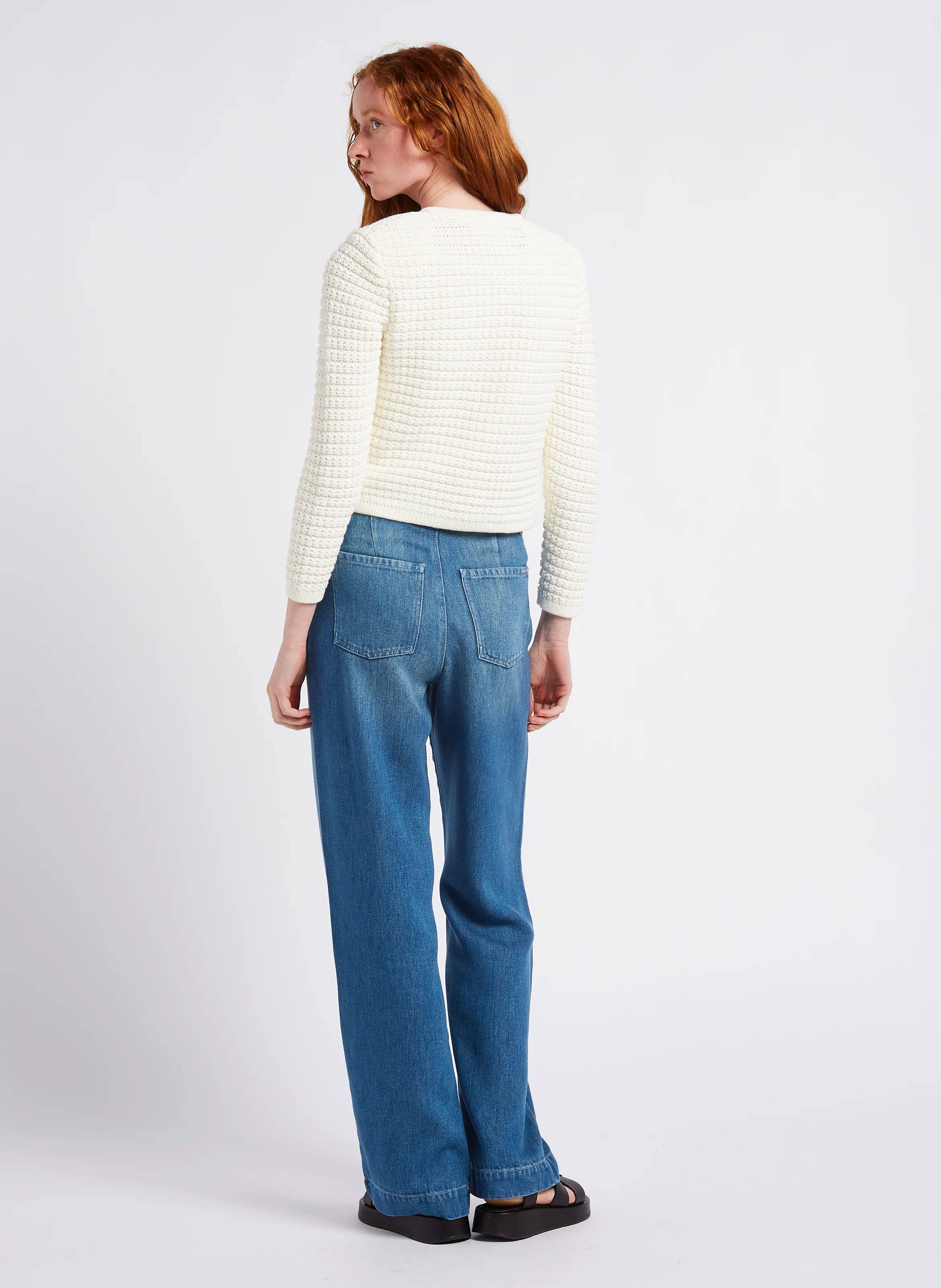 Jean large taille haute| Bleu