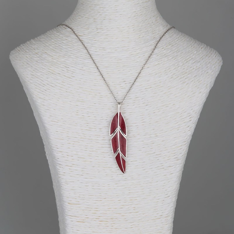 Pendentif Feuille de bananier en Corail sur Argent Chaîne incluse
