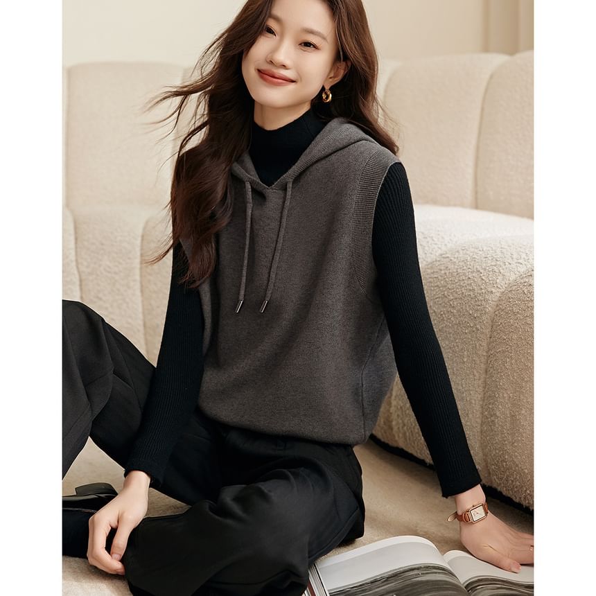 Jeonseon - Melange Hooded Sweater Vest