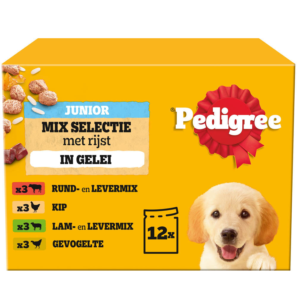 Pedigree Junior Mix Selectie In Gelei - Hondenvoer - 100 Gram - rund, lam, gevogelte, kip