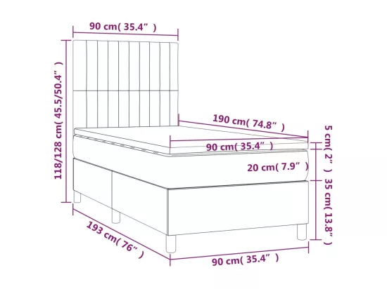 Sommier tapissier avec matelas et LED Noir 90x190 cm Velours