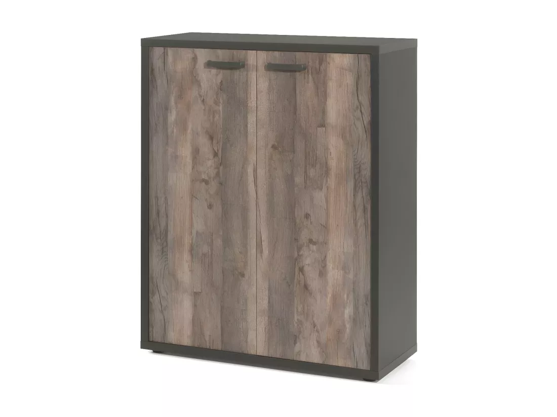 Rangement Bureau - Meuble 2 Portes coloris Noir et Chêne vieilli | Collection SOON | Meublorama