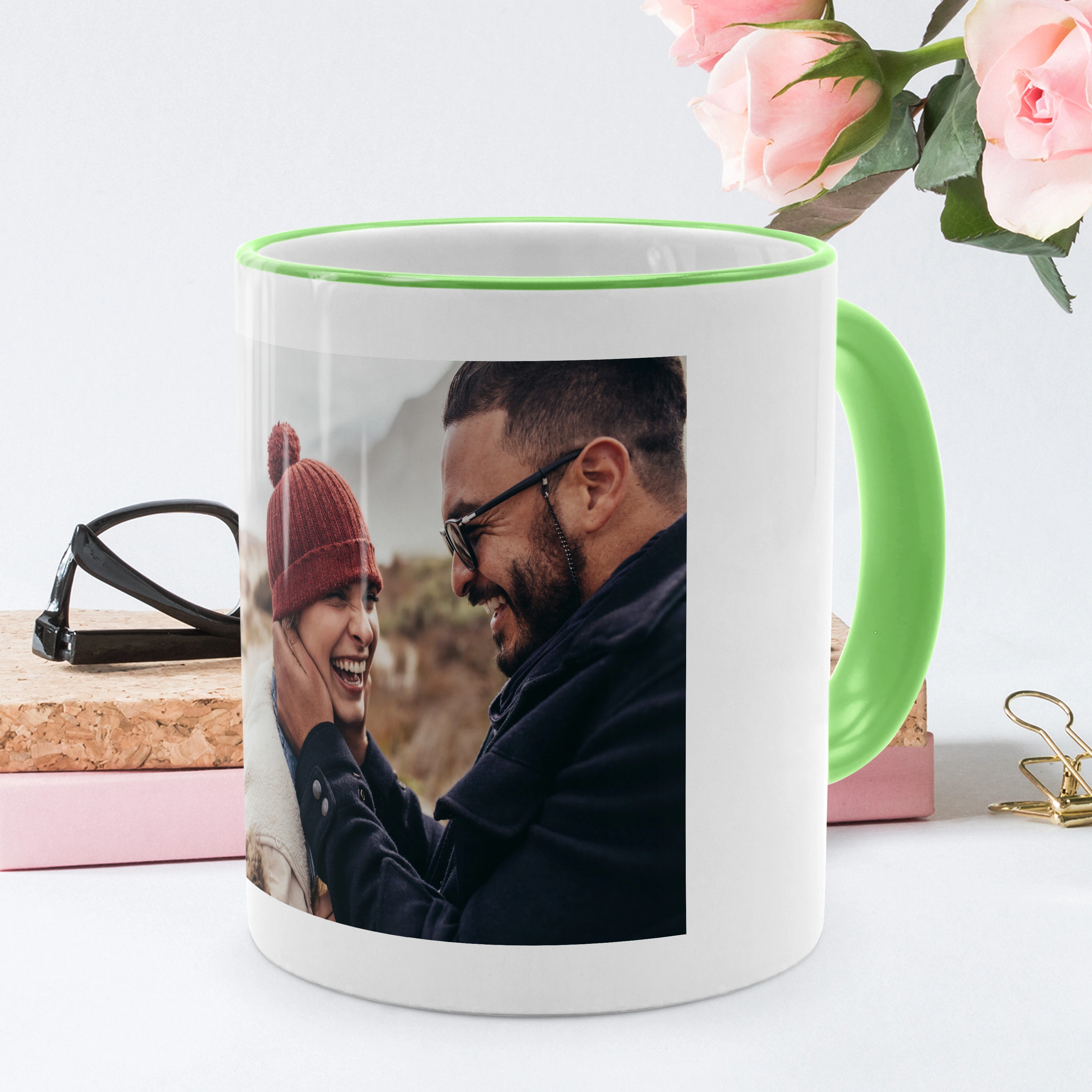 Kaffeebecher Color mit Foto selbst gestalten, 325 ml (Farbe: grün)