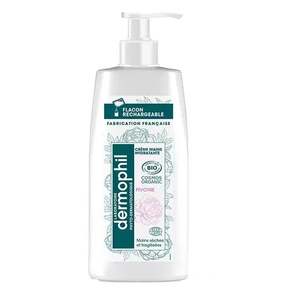 Creme para as mãos Dermophil Organic Peony, frasco com bomba dosadora, 200ml