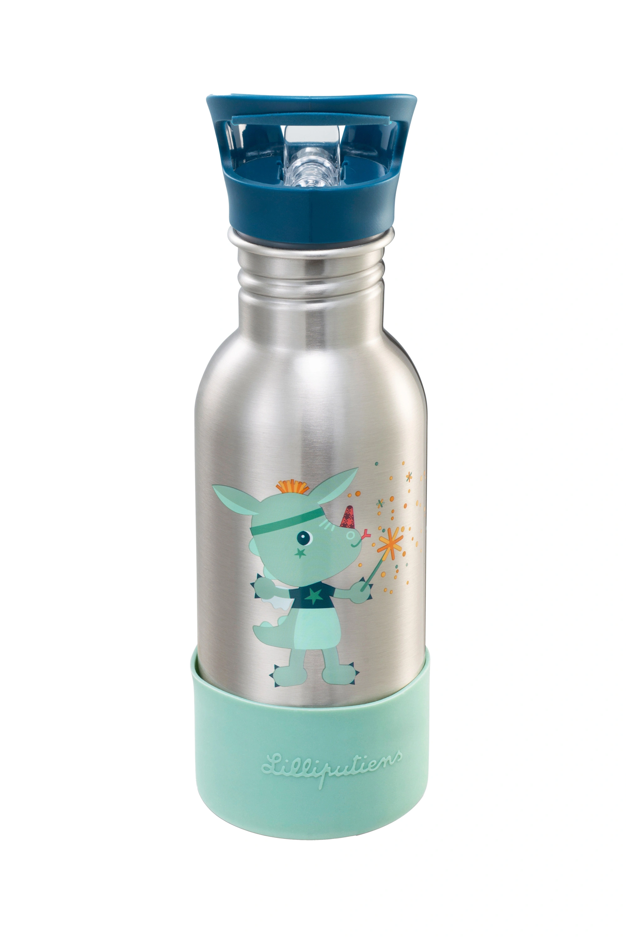 Edelstahl-Trinkflasche  MAGIC JOE (0,6l) in silber/blau