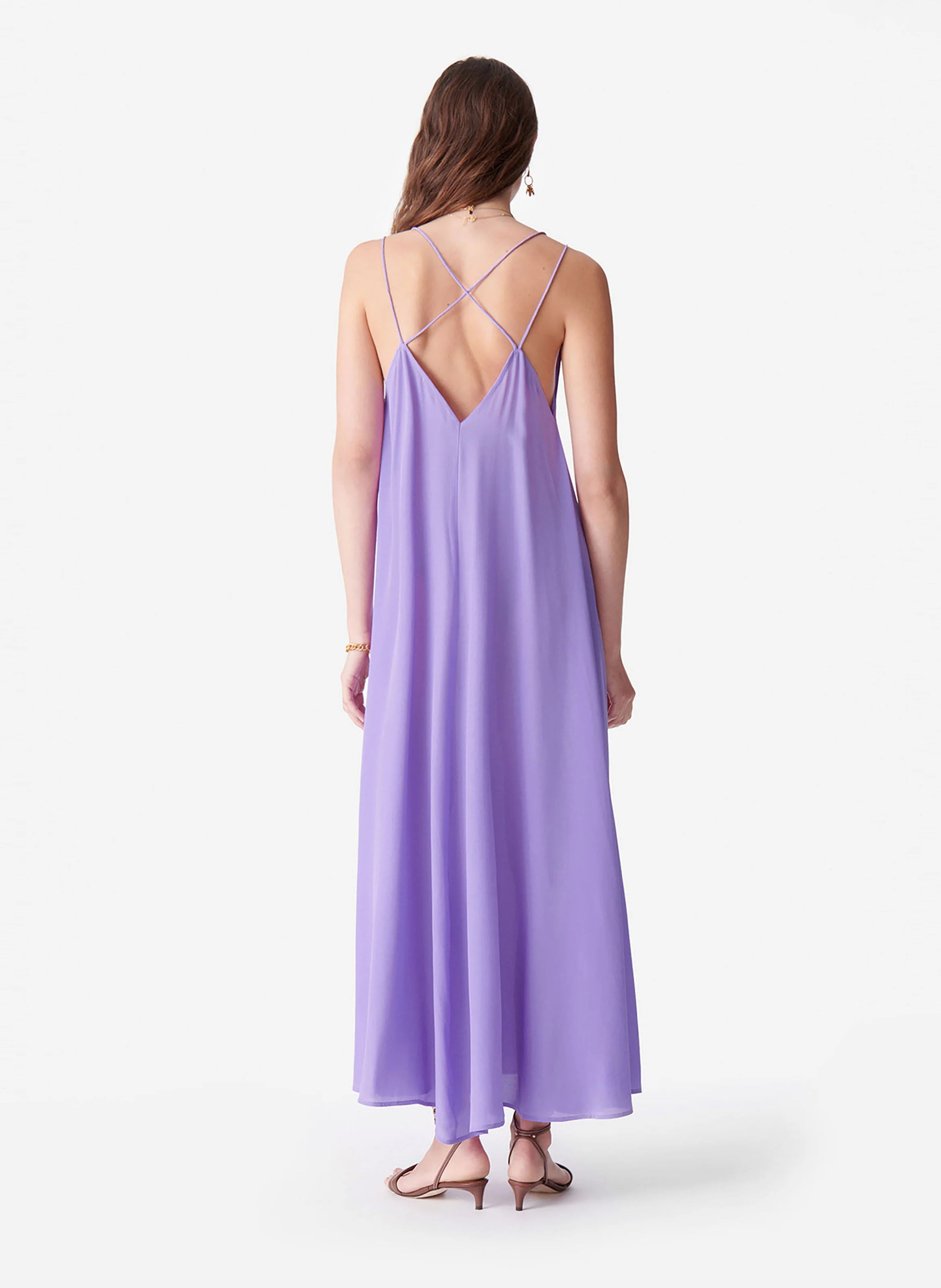 DEBBY - Robe longue à bretelles en soie | Violet