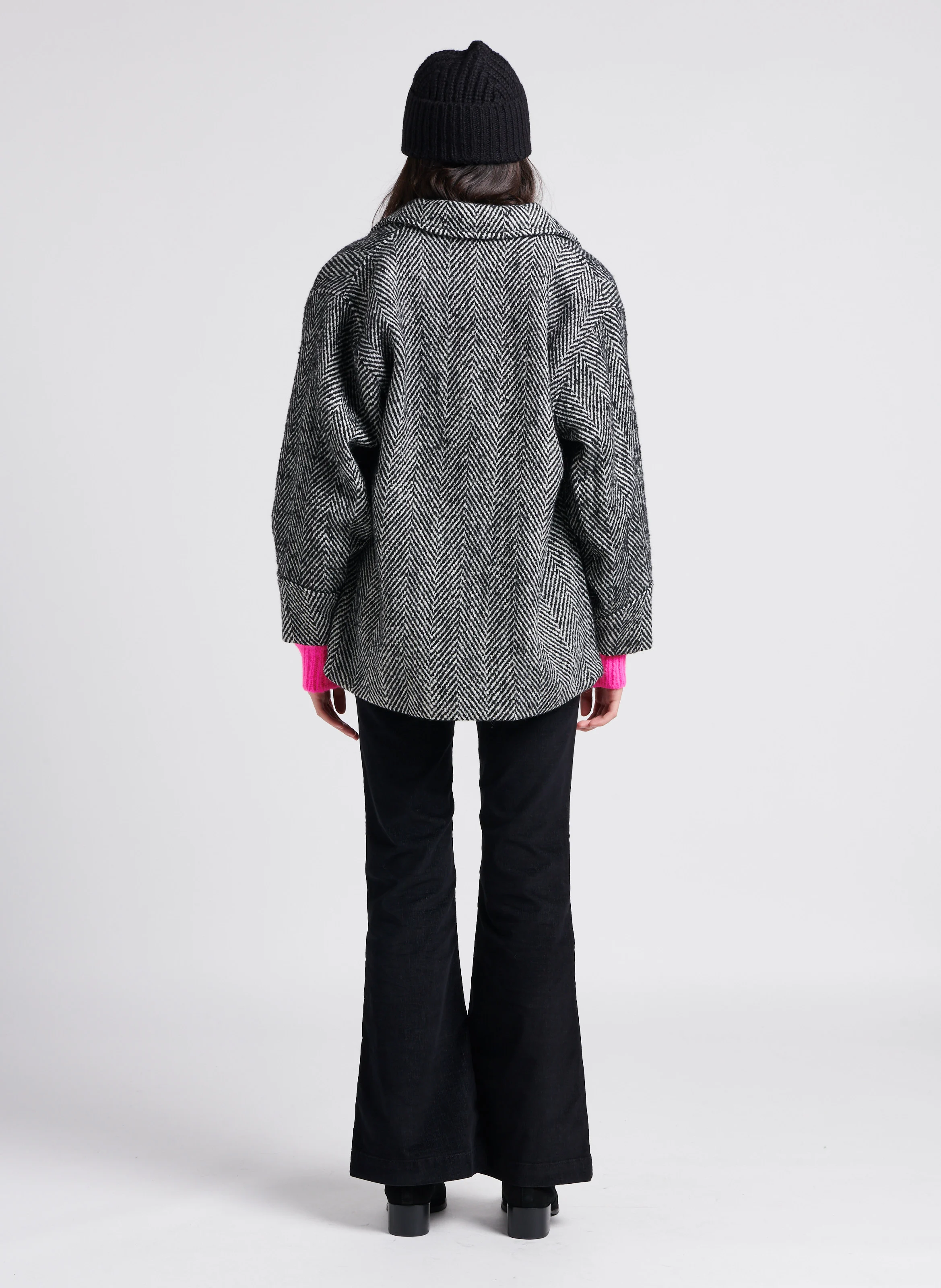 NILLA - Manteau col tailleur jacquard| Noir