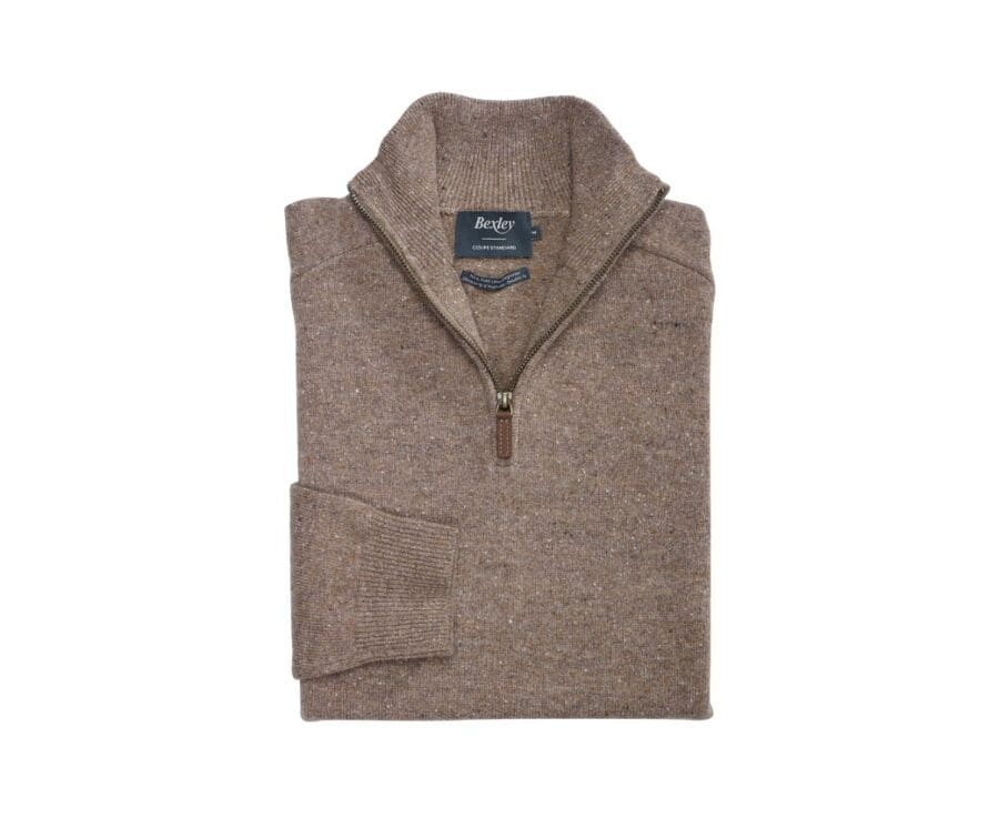 Pull homme laine col zippé Noisette Tweedé - KENNETH