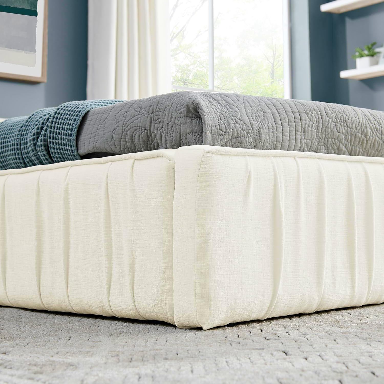 okwish Polsterbett 90x200 Jugendbett mit Bettgestell und Lattenrost - Für Kinder Jugendliche und Erwachsene geeignet - Maximale Tragkraft 200 kg, ohne Matratze, Chenille Beige