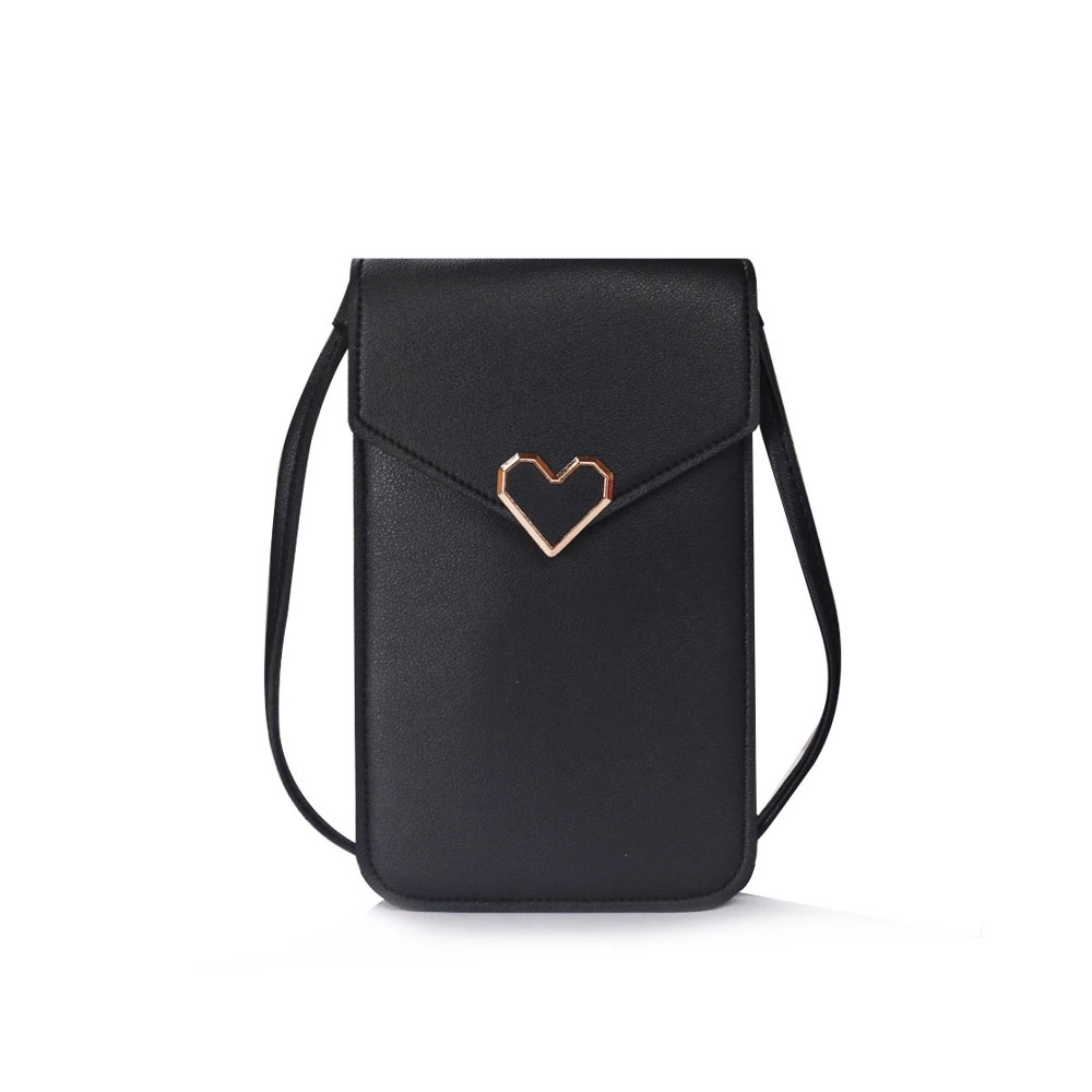 Universal Handy Leder Umhänge Tasche mit Sichtfenster (19x11cm) - Schwarz