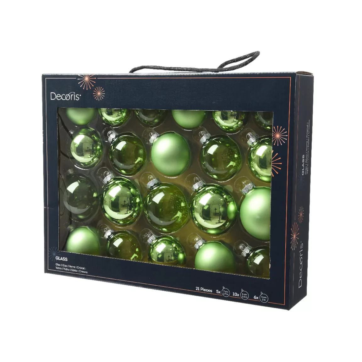 Lot de 21 boules de Noël en verre Assorties Cristal Thé vert