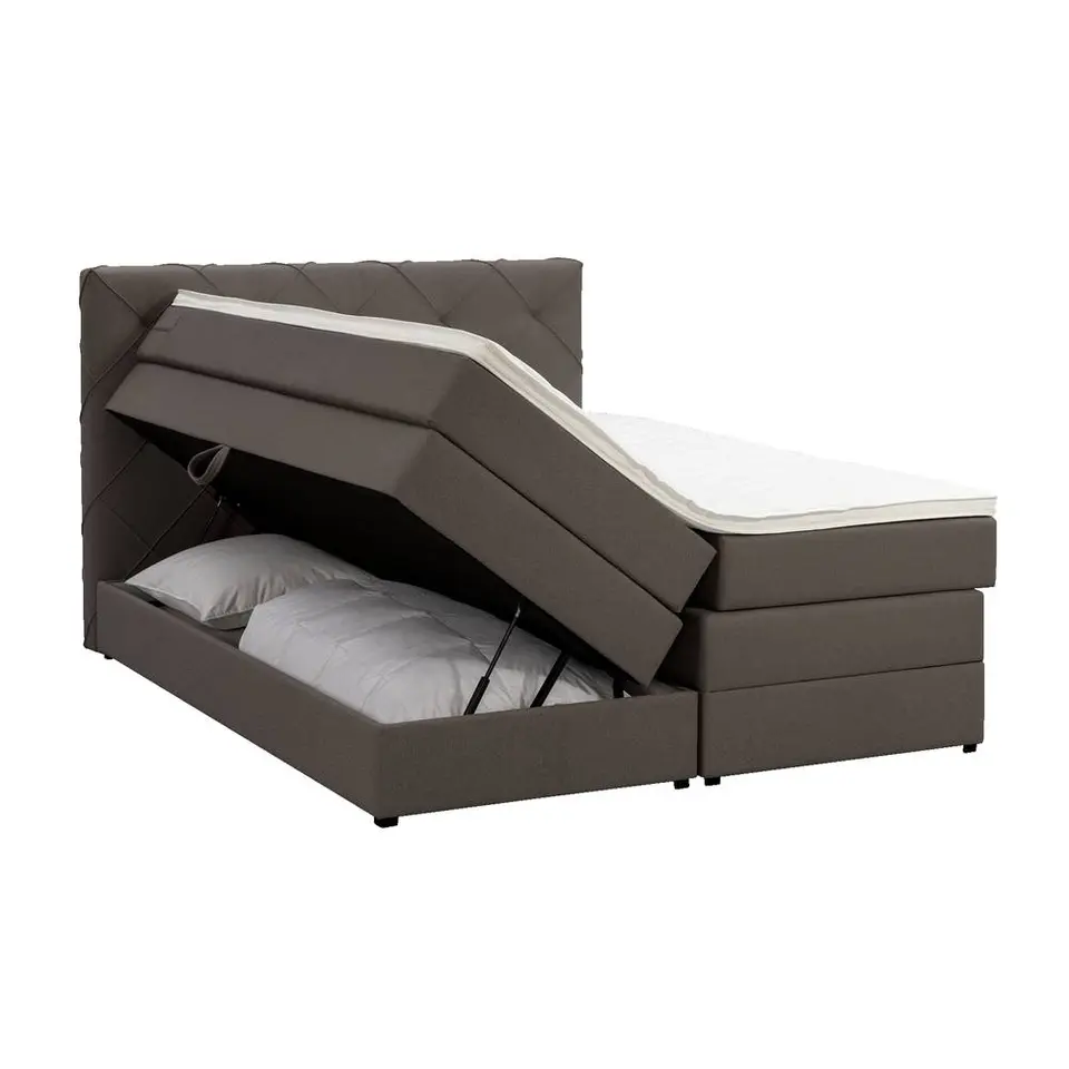 Boxspring met opbergruimte Liv geruit - donkerbruin - 140x200 cm