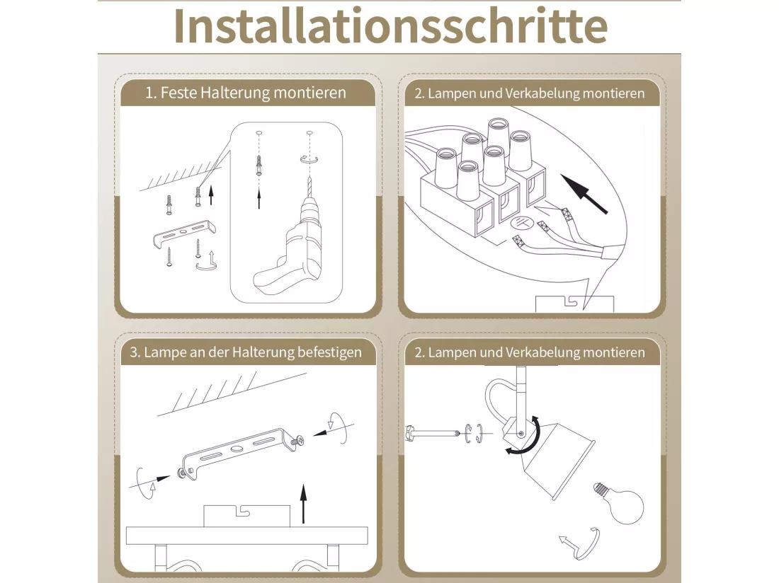 NETTLIFE Spot de Plafond 2 Flammes Orientable à 350° Vintage Douille E14 de conception de haute qualité en bois veiné