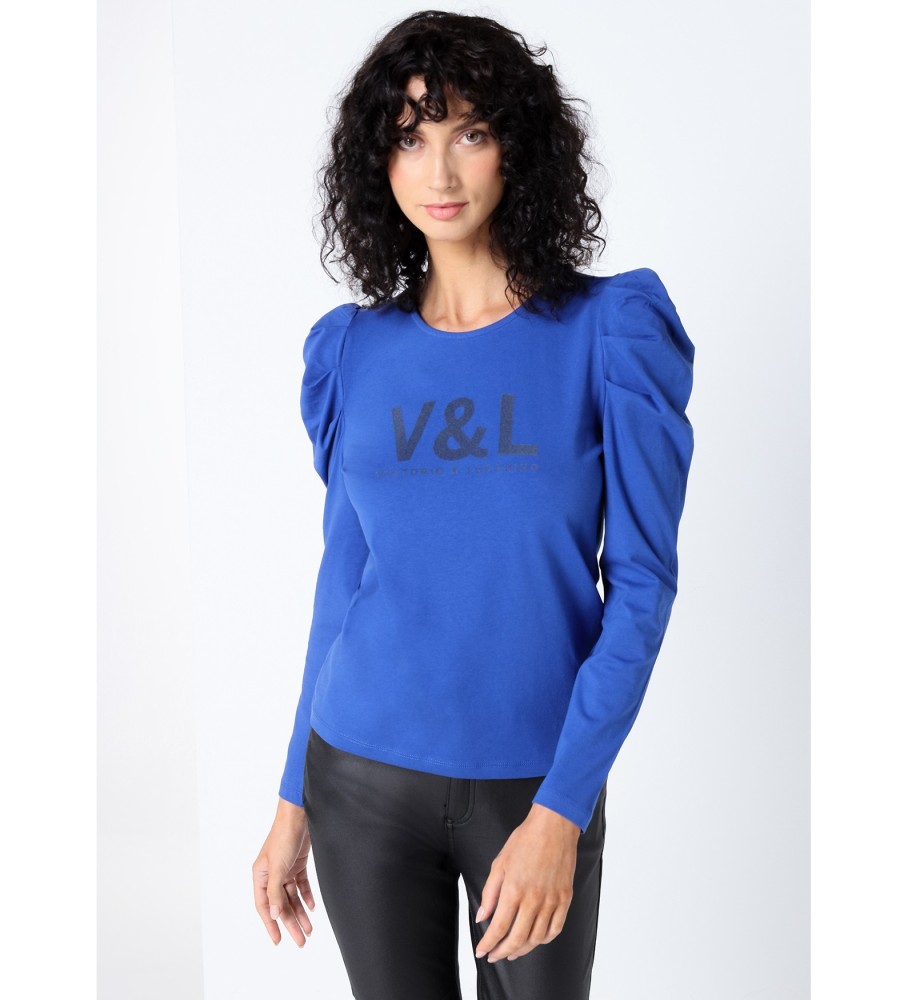 Victorio & Lucchino, Camiseta de Manga Comprida com Manga Bufante Azul V&L