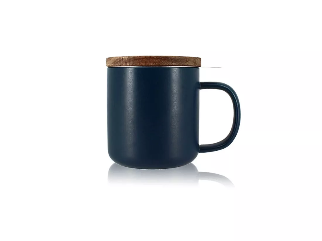 Ogo Living - Tisaniere Juliet 300ml En Gres Bleu Avec Couvercle Bois D'acacia