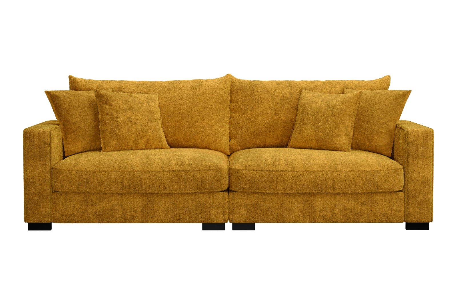 Rossi Lux 3-seter sofa Tekstil Genesis 10 Golden Yellow, arm B med sorte ben. Lux Komfort.