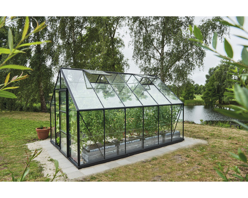 Kas Hallen Universal 128 9,9 m² Helder glas 3 mm 257 x 384 cm zwart