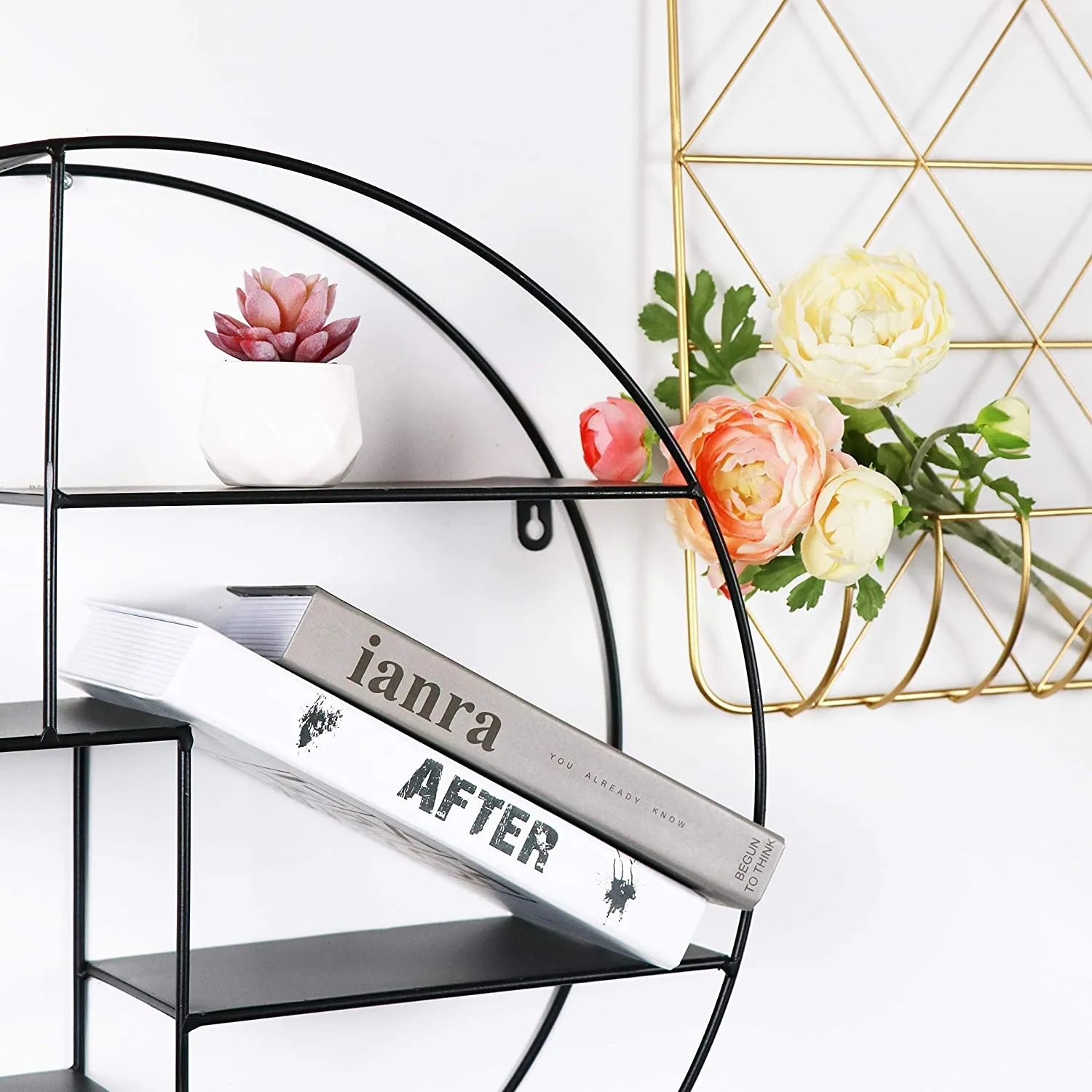 (Ø60cm) Metall Wandregal Home Deko Rundes Schwebe Regal mit 4 Ebenen - Schwarz