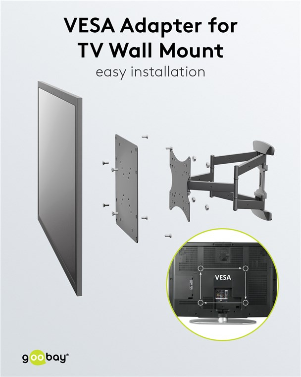 Basic Adapter für TV Wandhalterung VESA Fernseher Verbindungsstück bis 30kg (63267) - Schwarz