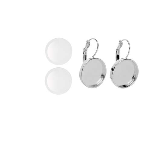Cabochon Ohrhänger mit Clipverschluss, rund, silberfarben