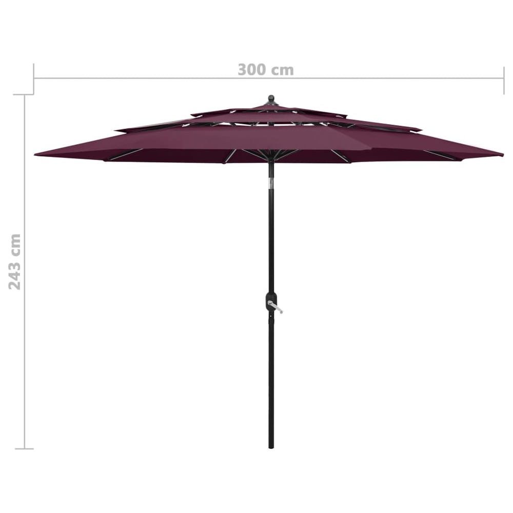 Parasol à 3 niveau x avec mât en aluminium 3 m bordeaux