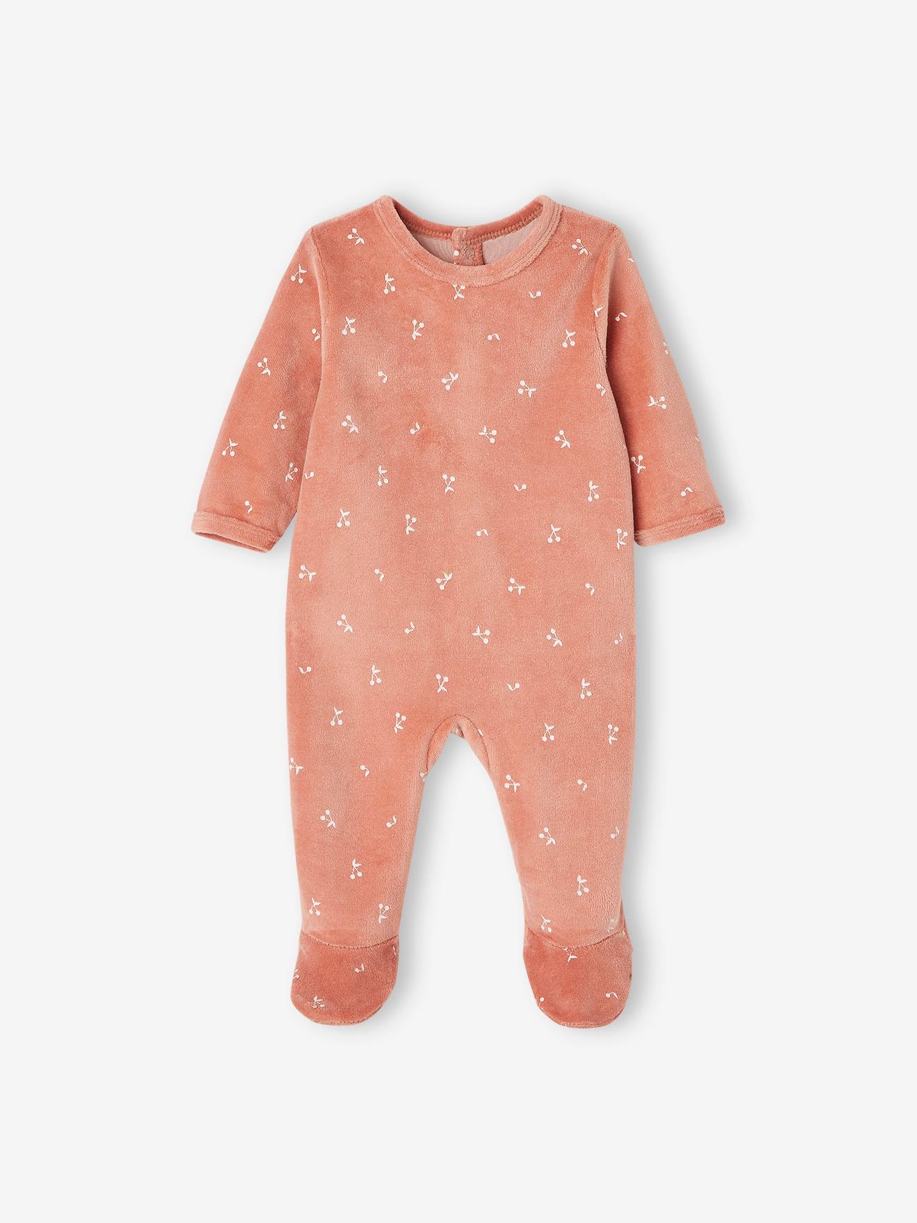 Conjunto de 3 pijamas de veludo com abertura nas costas, para bebê, rosa escuro, bicolor/multicolorido