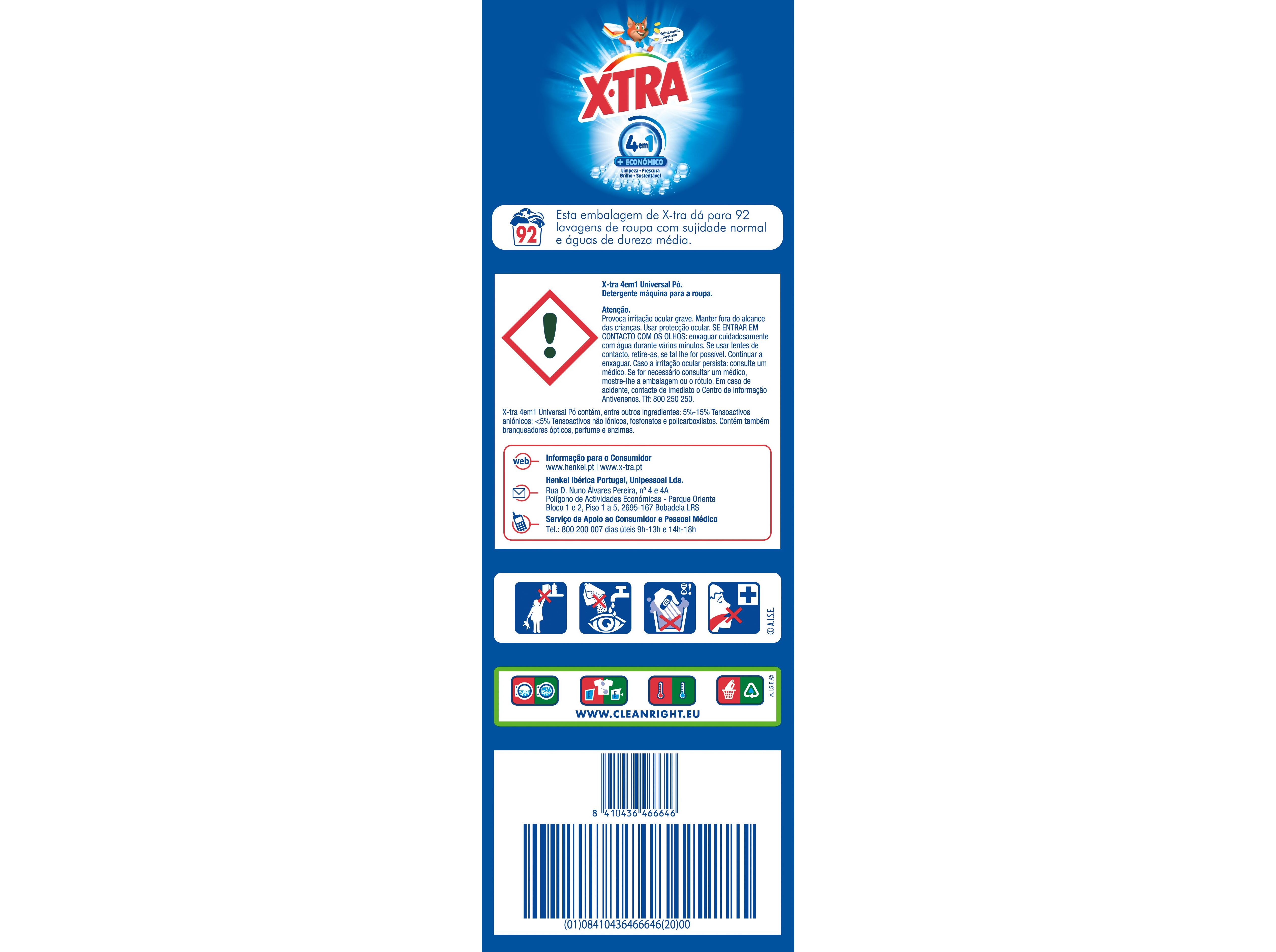 DETERGENTE X-TRA ROUPA MÁQUINA PÓ UNIVERSAL 92 DOSES