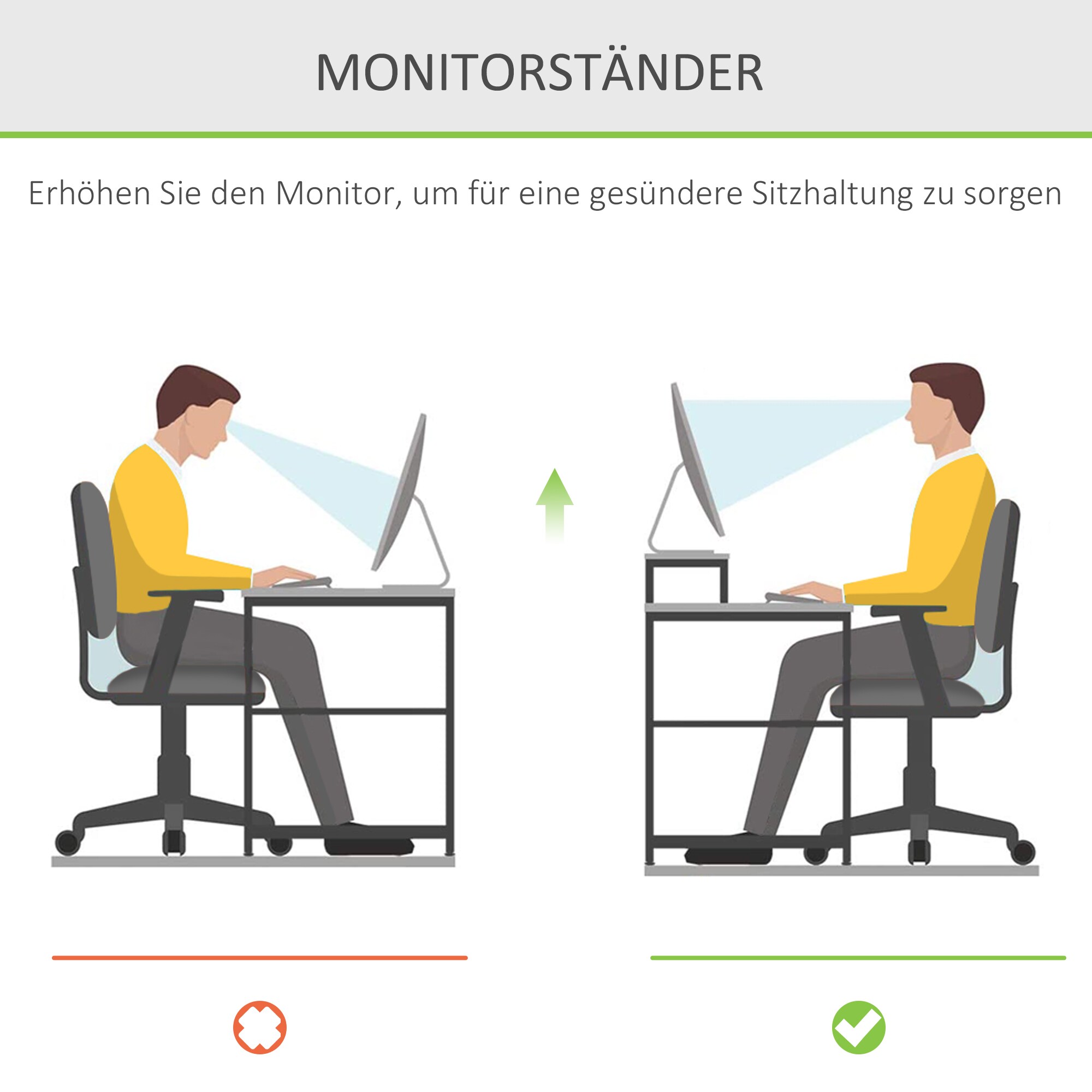 HOMCOM Monitorständer mit Schublade natur 49 x 25,5 x 11,5 cm (LxBxH)