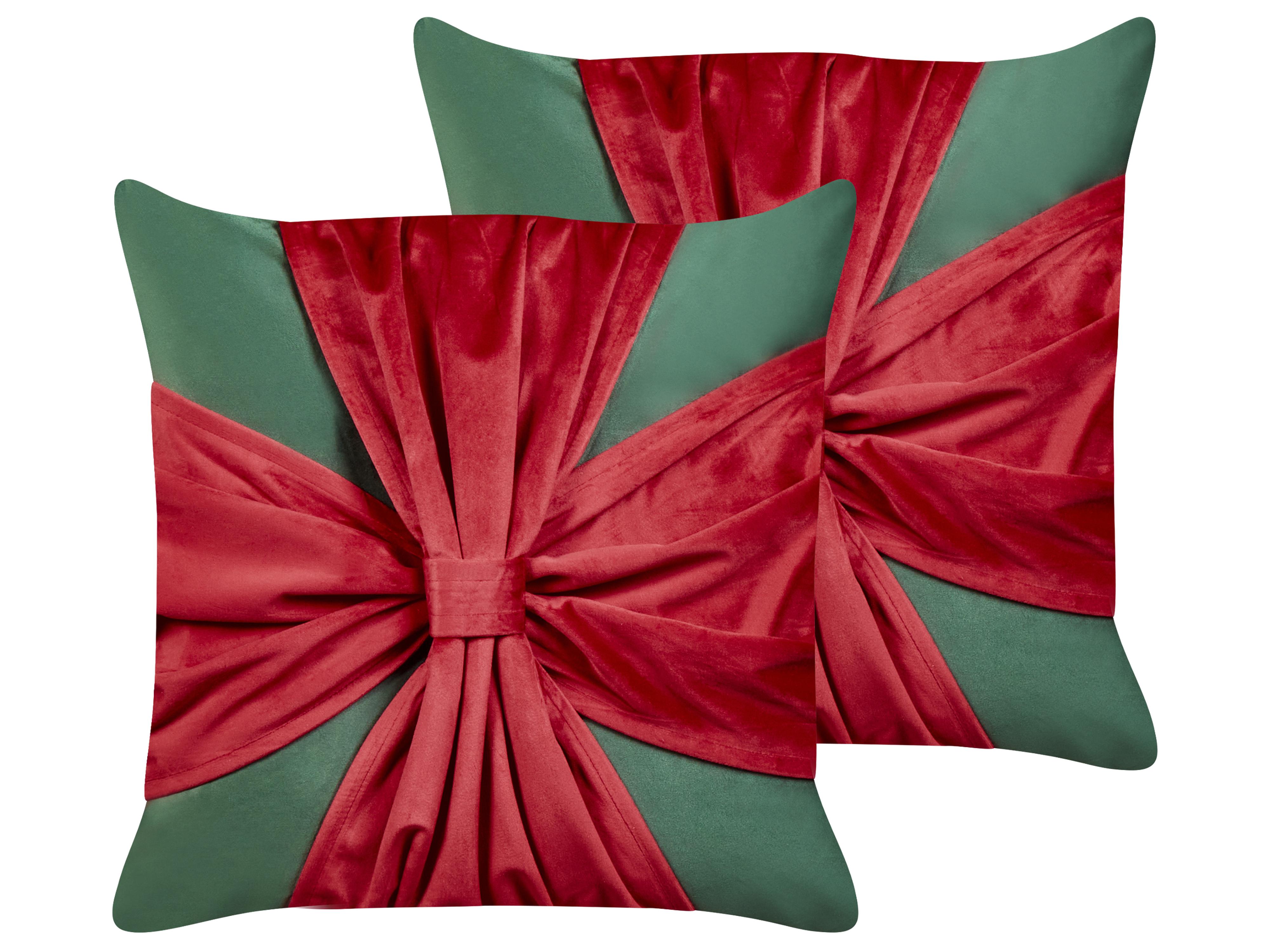 Set van 2 sierkussens MARSHMALLOW Fluweel 45 x 45 cm Rood Groen kerstmotief