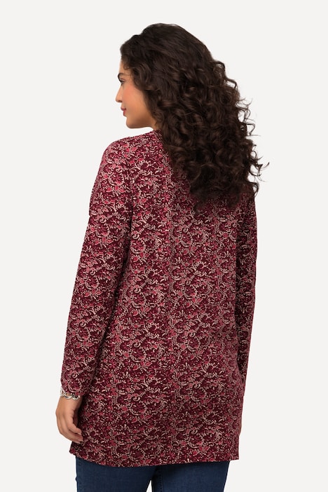 Longshirt, A-Linie, V-Ausschnitt mit Zierbändern, Langarm