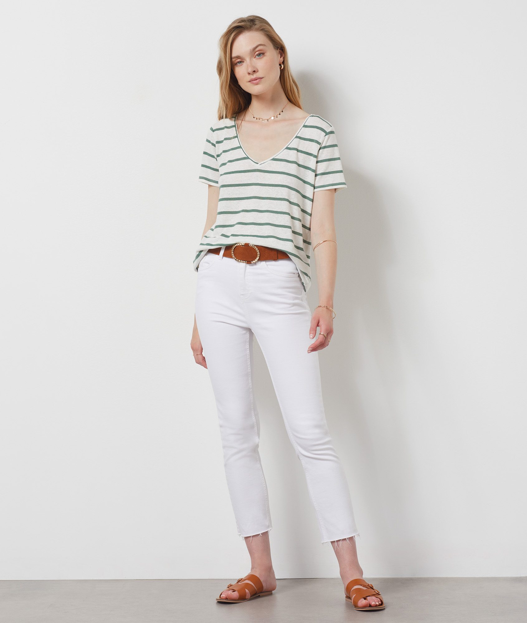 T-shirt à rayures en lin mélangé