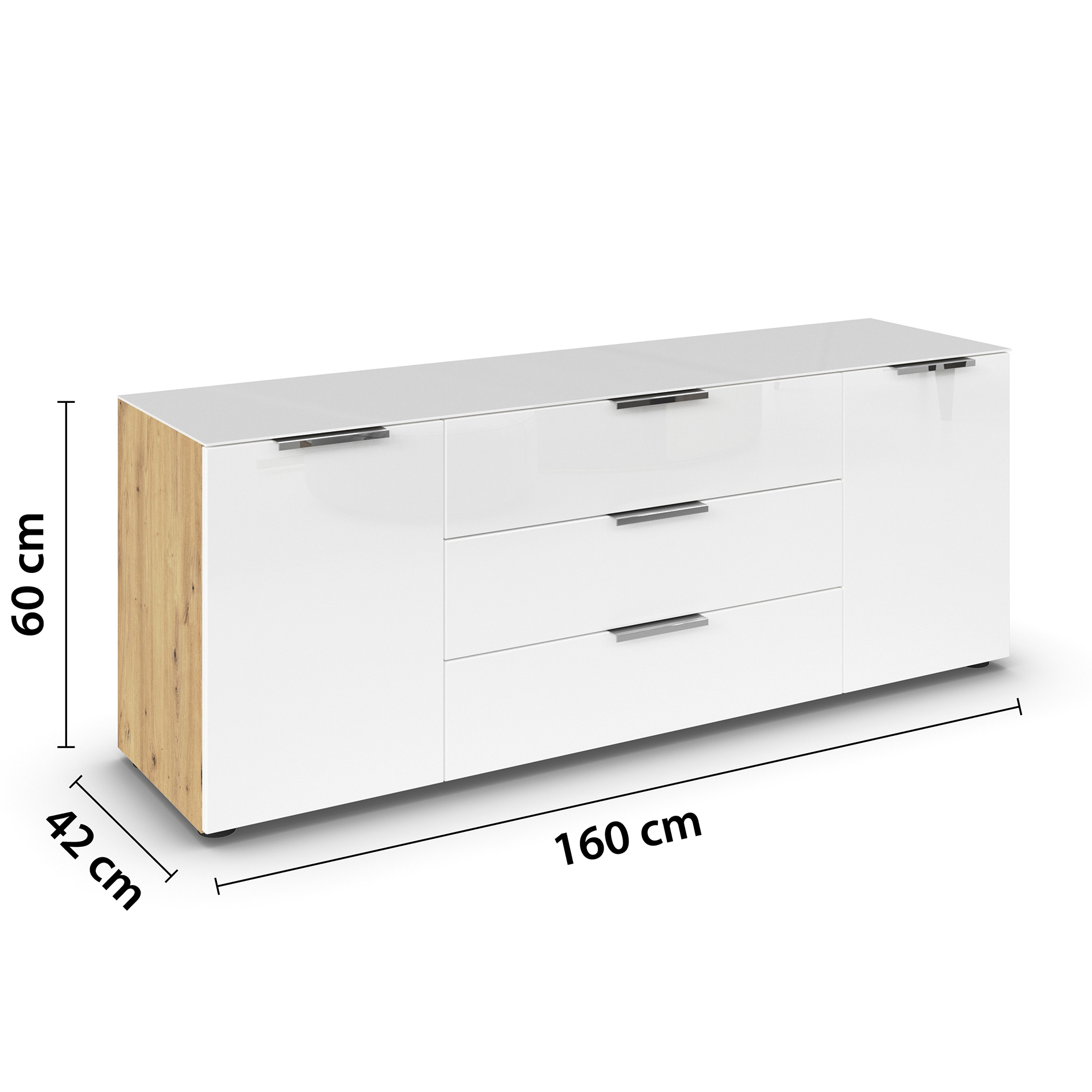 Lowboard - Artisan Eiche-weiß - Glasfront - 160 cm