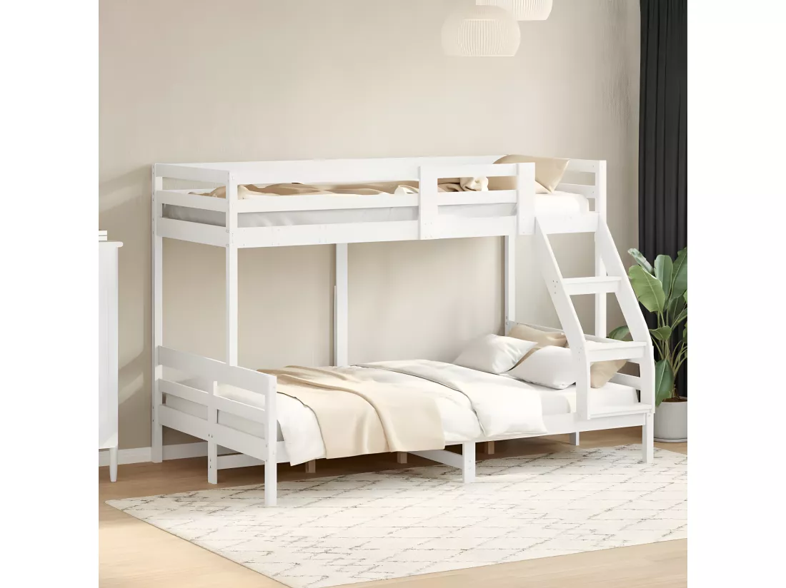 Lit superposé 90x200/120x200 cm blanc bois de pin massif