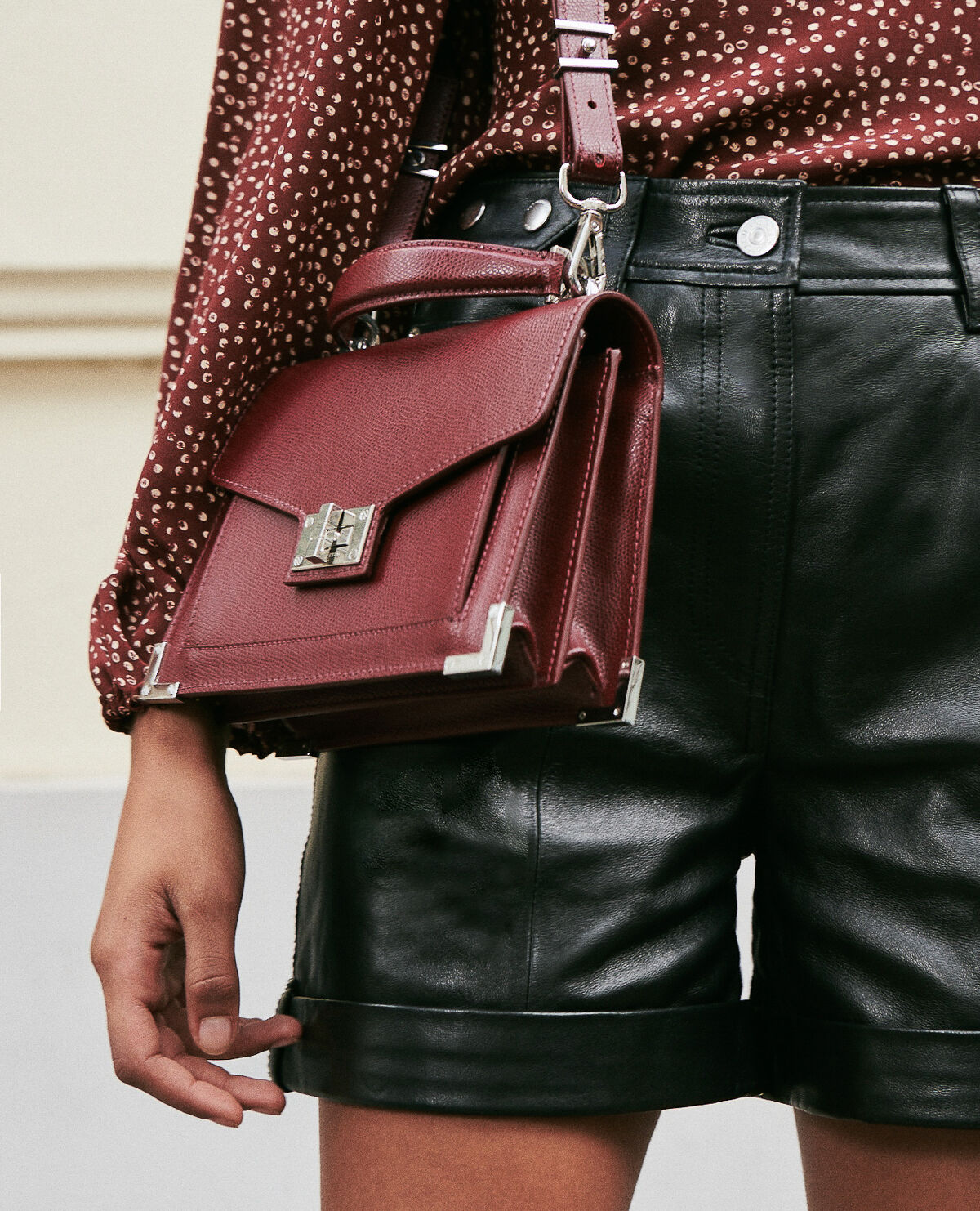 Sac Emily Small en cuir grainé bordeaux