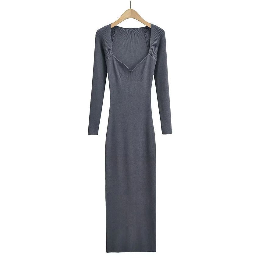 Reknovine - Lange mouw gebreide maxi-bodyconjurk