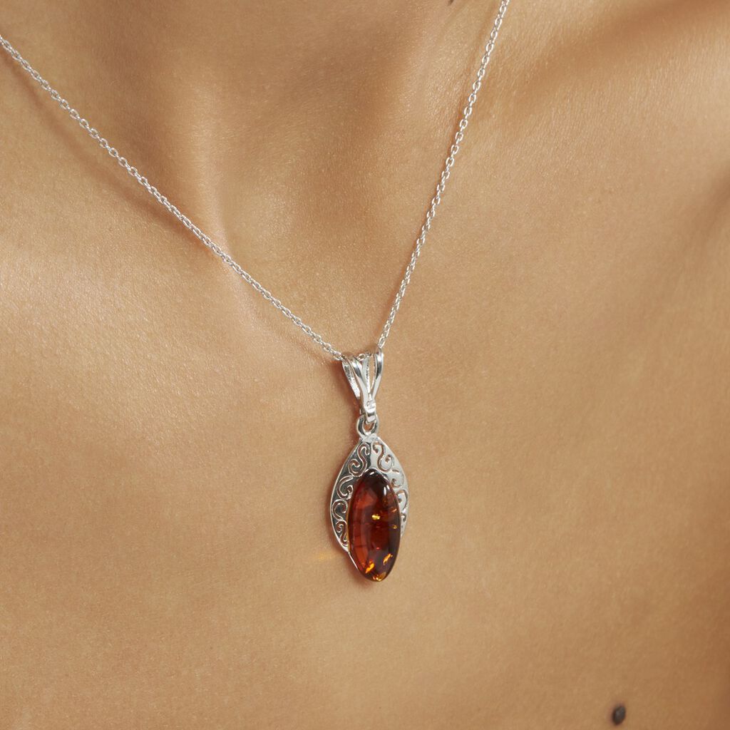 Collier Argent Blanc Enya Ambre