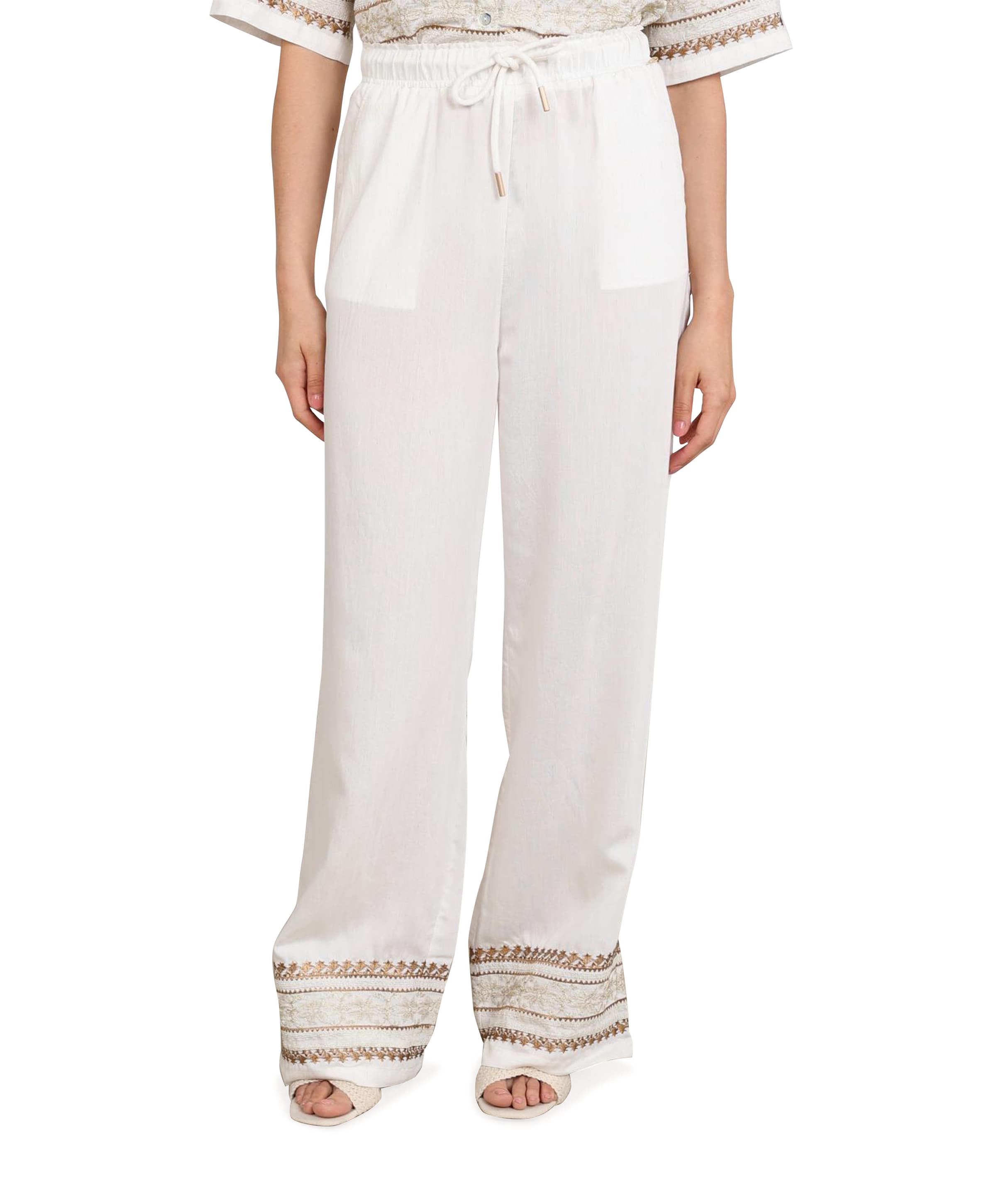 Nukus Valerie Embroidery dames broek ecru