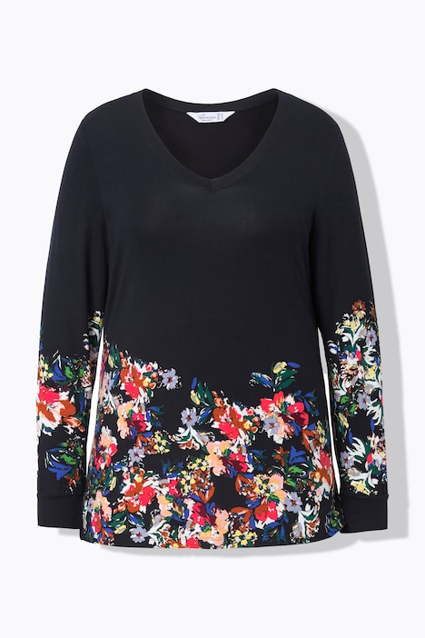 T-Shirt, Classic Fit, Blüten-Motiv, Langarm