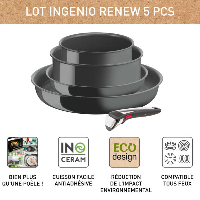 Ingenio Renew On, Batterie de cuisine 5pcs, Céramique antiadhésif, Induction