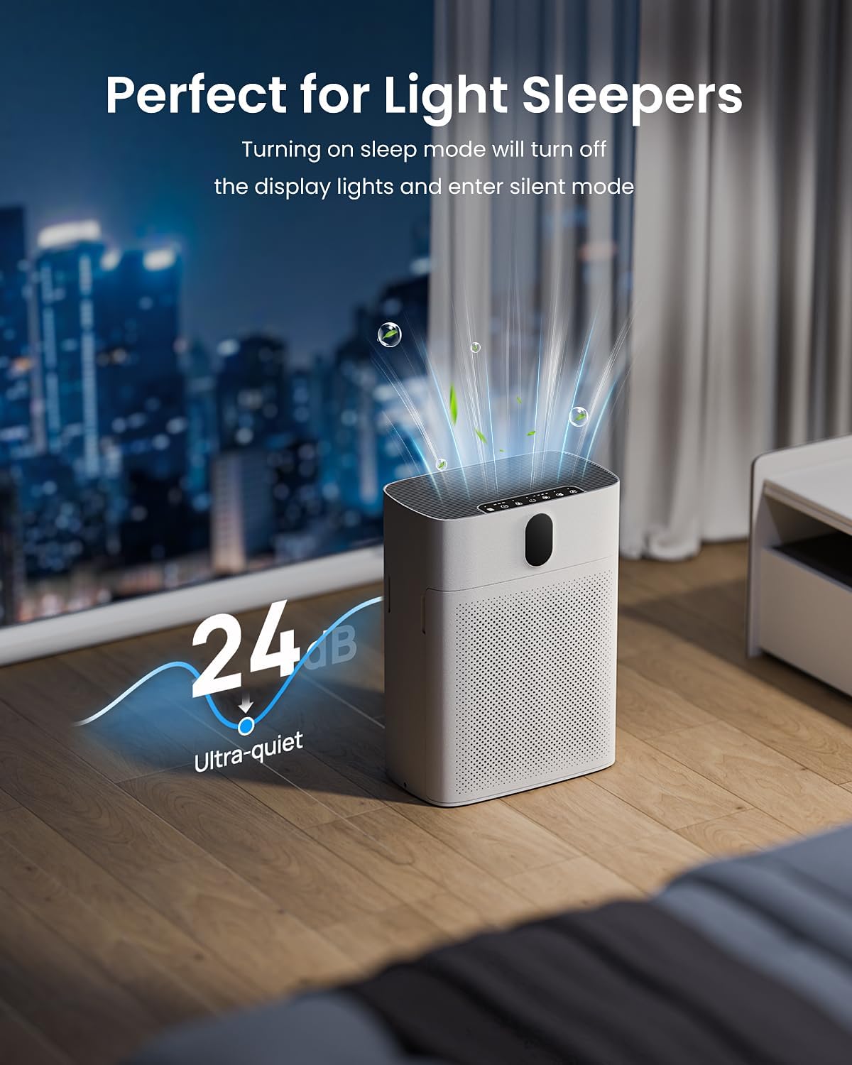 Luftreiniger für Allergiker, Air Purifier für Raucherzimmer, HEPA Filter Gegen Staub Pollen, CADR 300 m³/h für 100 m², 24 dB, Timer, Luftqualitäts-Feedback & Automodus, Mattweiß, 1 Pack+3 Modi