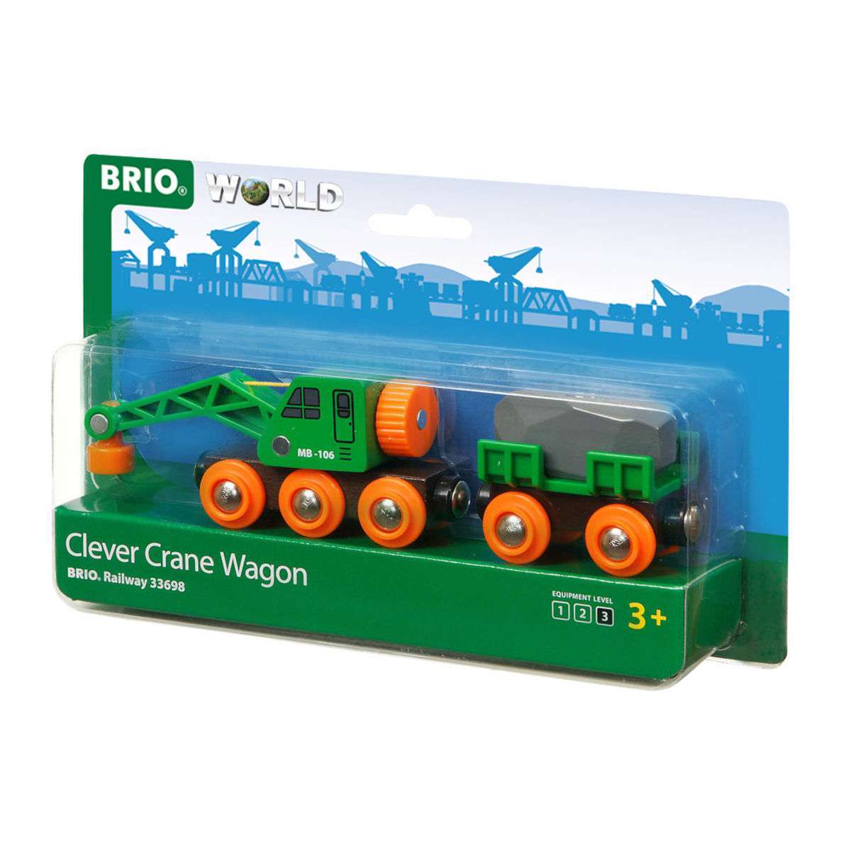 BRIO Spiel Grüner Kranwagen mit Anhänger und Fracht