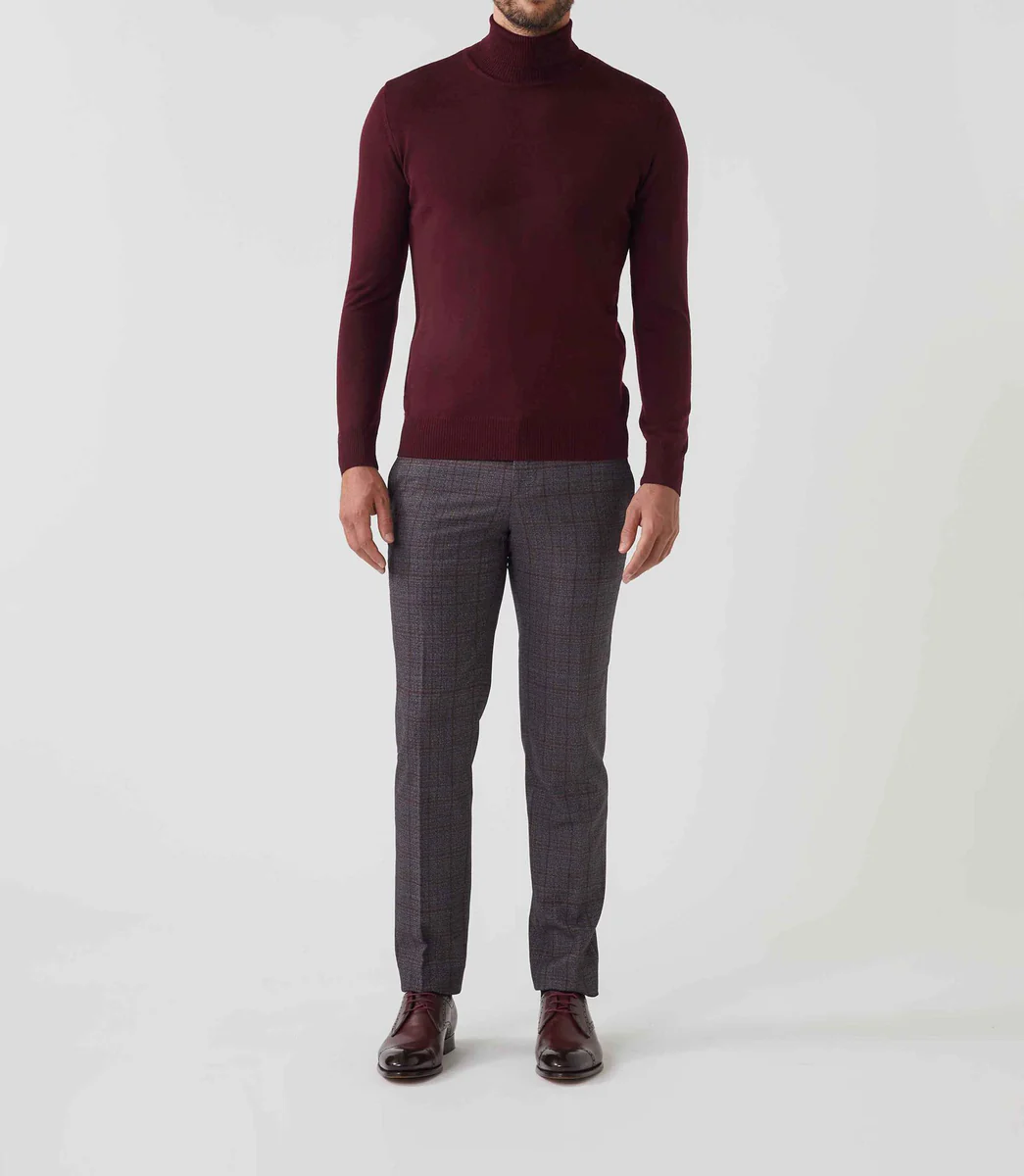Pull col roulé bordeaux 