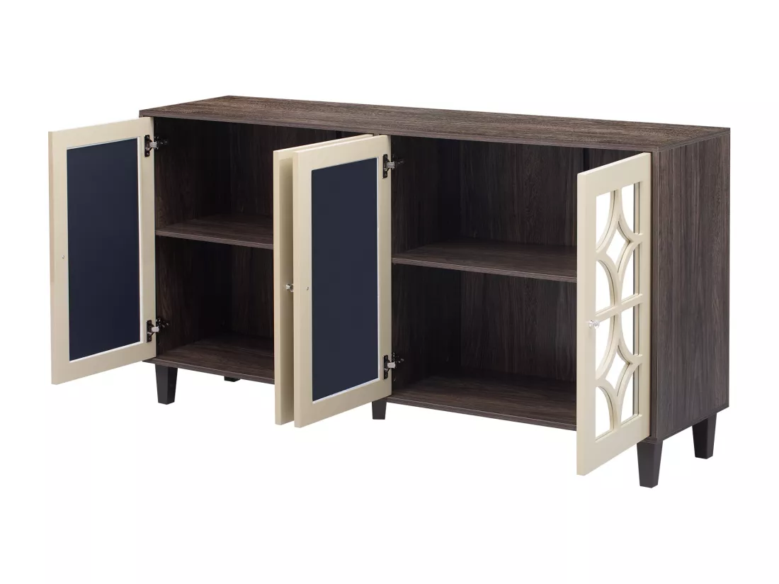 Buffet avec 4 portes vitrées - avec étagères réglables - Naturel