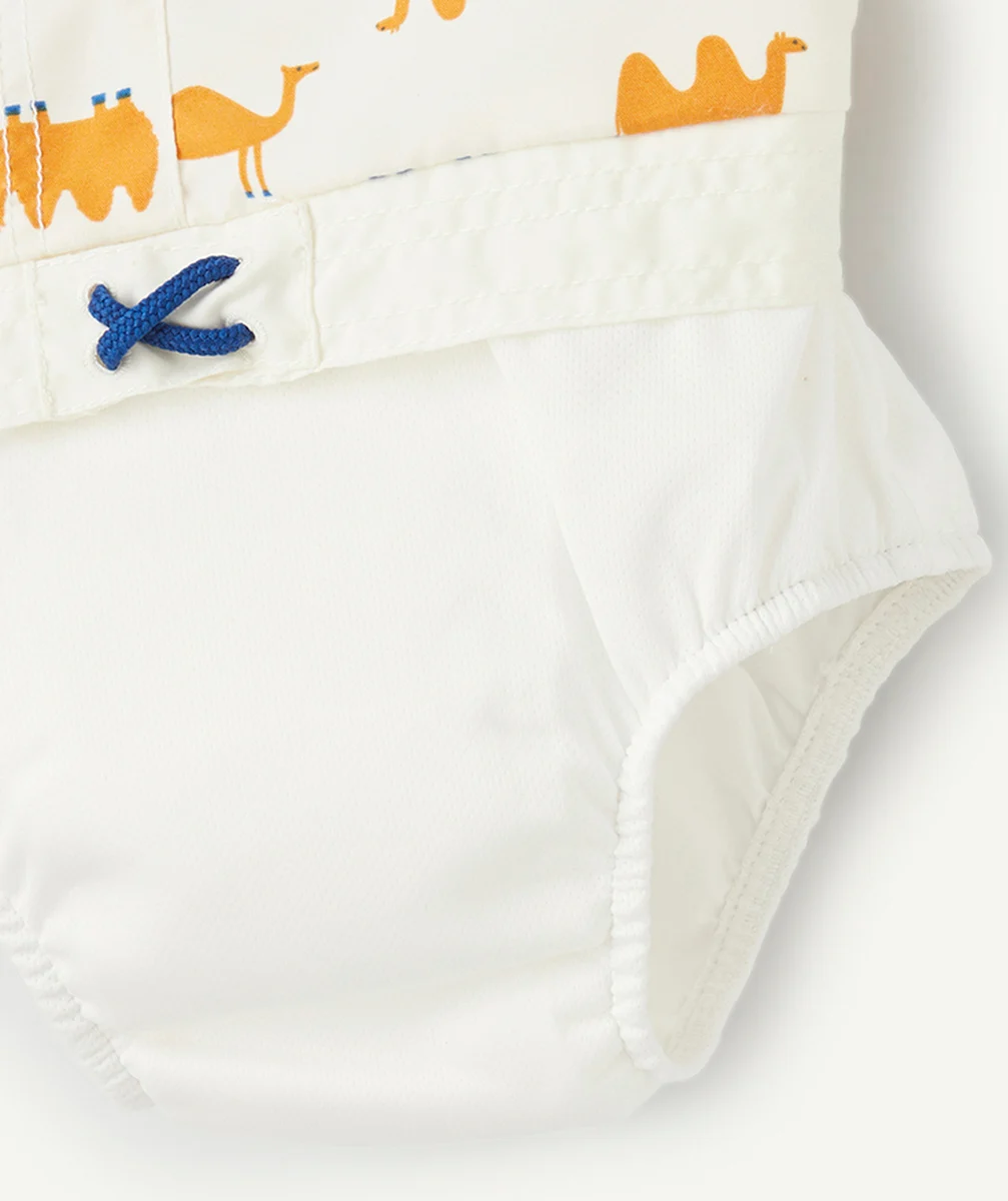 LASSIGSHORT DE BAIN ANTI-UV BÉBÉ GARÇON BLANC AVEC IMPRIMÉ ANIMAUX