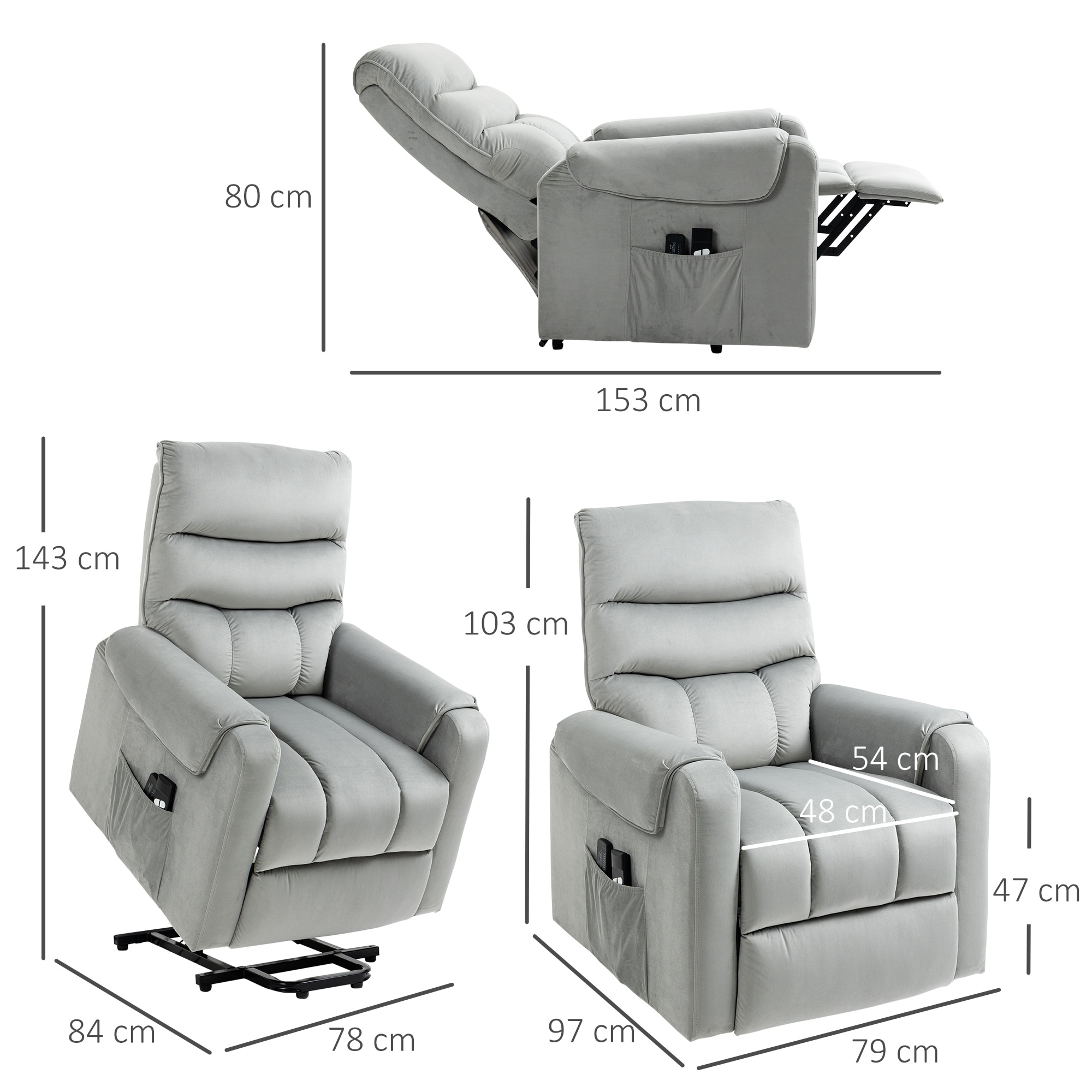 HOMCOM Massagesessel mit Aufstehhilfe und 2 Fernbedienungen grau 79B x 97T x 103H cm