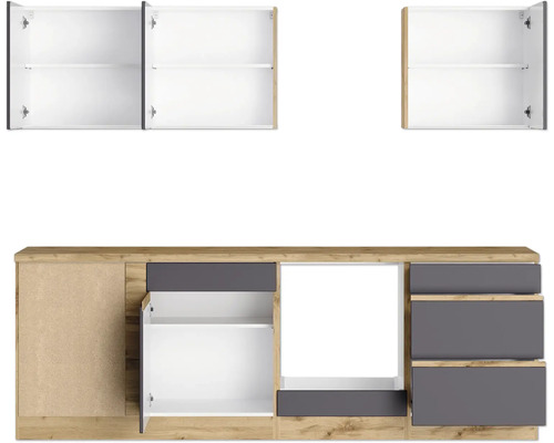 Held Furniture hoekkeuken zonder apparatuur PISA 240 cm grijs mat gedemonteerd omkeerbaar uitvoering 1112.6311