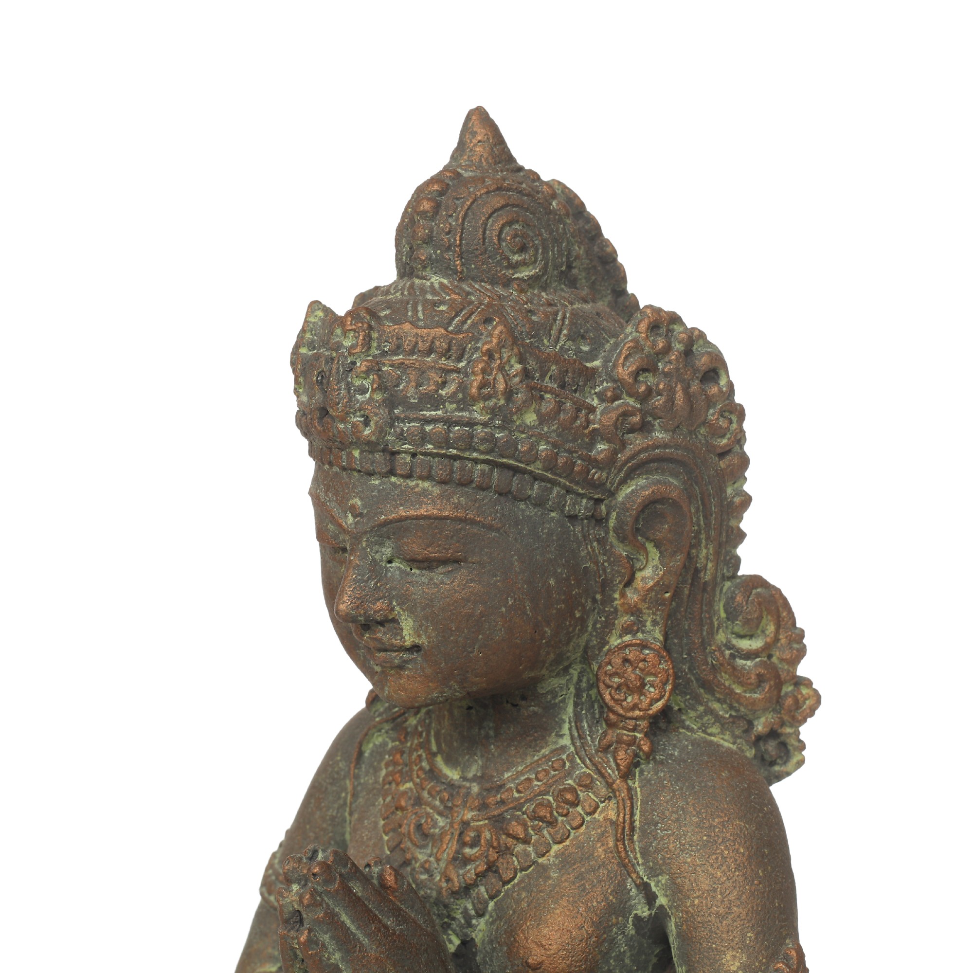 Zement-Statue 'Göttin Tara sitzend', antik kupfer, H 34 cm, B 16 cm, L 14 cm von fischer's lagerhaus