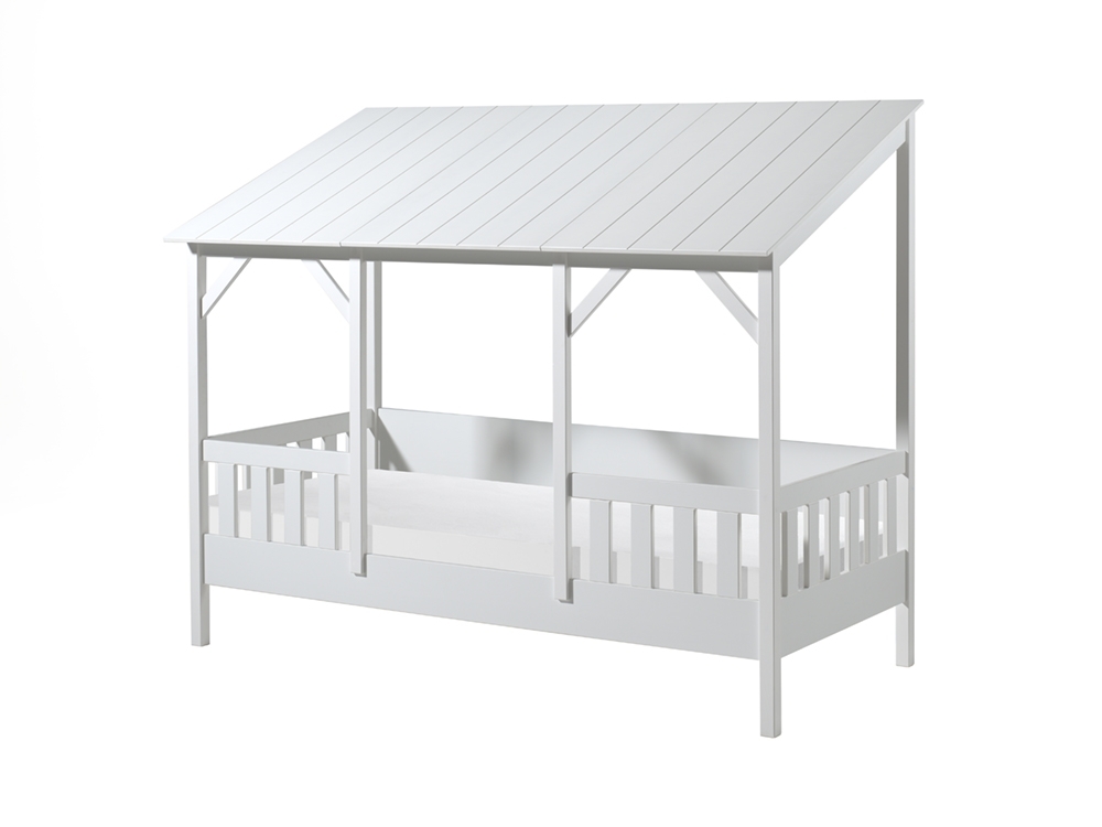 Hausbett-Set - weiß - mit Rolllattenrost und Matratze - 90x200 cm