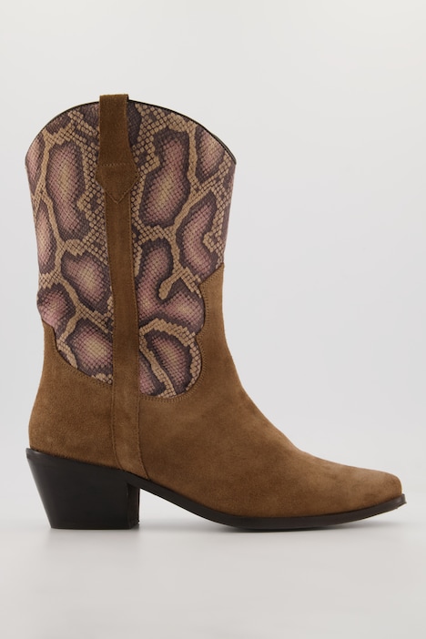 Leder-Western-Stiefeletten, Veloursleder, Weite H