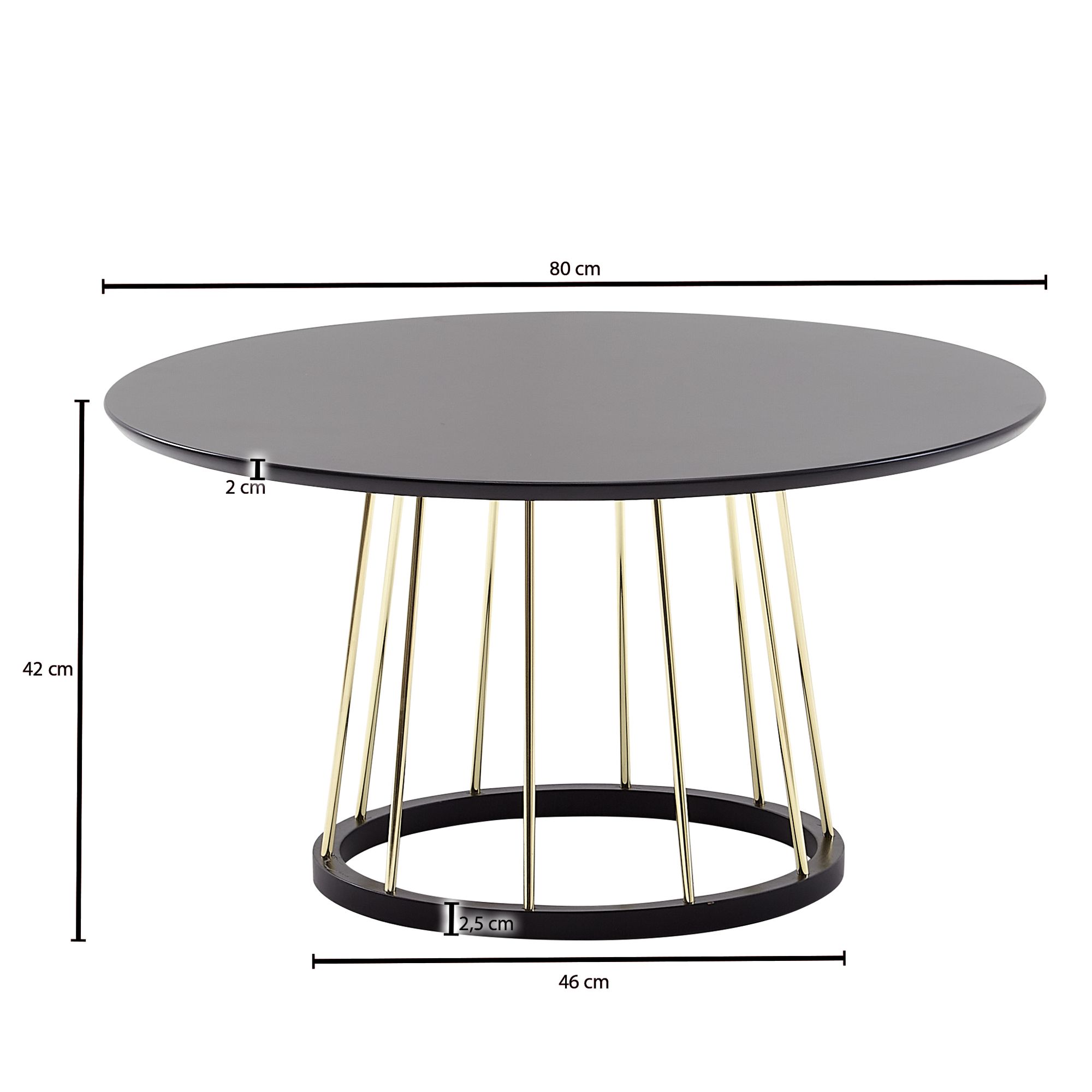 Couchtisch FineBuy Sofatisch Rund 80 cm Schwarz Metall Wohnzimmertisch Tisch